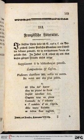 III. Französische Litteratur