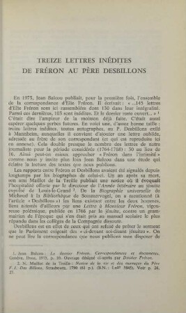 Treize lettres inédites de Fréron au Père Desbillons