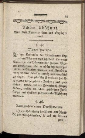 Achter Abschnitt. Von der Kennzeichen des Schwärmens. §. 45 - 50.