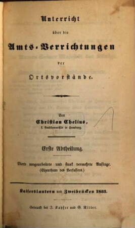 Unterricht über die Amts-Verrichtungen der Ortsvorstände, 1