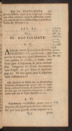 Tit. II. De SS. Baptismate.