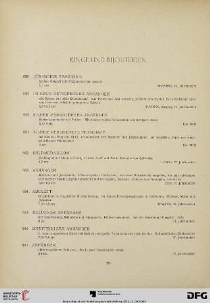 Ringe und Bijouterien (Nr. 658-799)