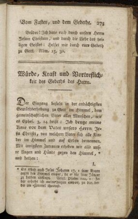 Würde, Kraft und Vortreflichkeit des Gebeths des Herrn