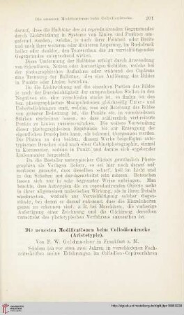 2: Die neuesten Modificationen beim Collodiondrucke (Aristotypie)