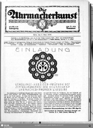 Einladung zur Lehrlings-Arbeiten-Prüfung des Zentralverbandes der Deutschen-Uhrmacher-Innungen u. Vereine