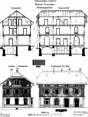 Friesenhofen: Empfangsgebäude Schnitte,Ansichten