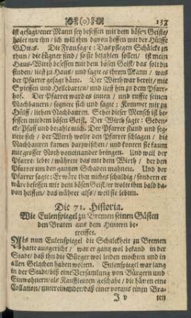 Die 71. Historia. Wie Eulenspiegel zu Bremen seinen Gästen den Braten aus dem Hintern betreiffet