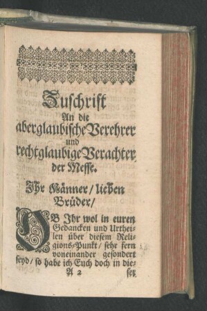 Zuschrift An die aberglaubische Verehrer und rechtglaubige Verachter der Messe.