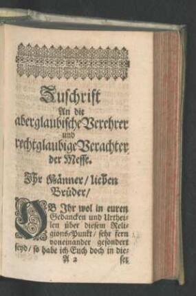 Zuschrift An die aberglaubische Verehrer und rechtglaubige Verachter der Messe.