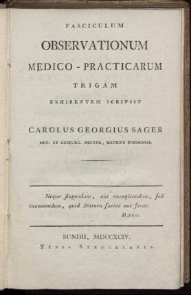 Fasciculum Observationum Medico-Practicarum Trigam Exhibitem