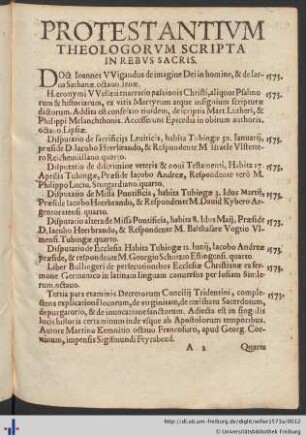 Protestantivm Theologorvm Scripta In Rebvs Sacris.