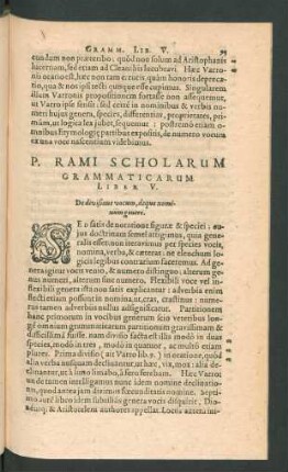 P. Rami Scholarum Grammaticarum Liber V. De divisione vocum, deque nominum genere.