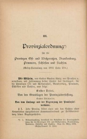 III. Provinzialordnung für die Provinzen Ost- und Westpreußen, Brandenburg, Pommern, Schlesien und Sachsen