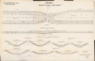 Rhein-Herne-Kanal. Schleuse 1, Duisburg-Meiderich: Vorhafen im Unter- und Oberwasser: Lageplan, Längsschnitt 1:500, Querschnitte 1:200