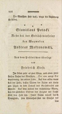 Stanislaus Potocki. Rede bei der Gedächtnisfeier des Woywoden Andreas Mokronowski