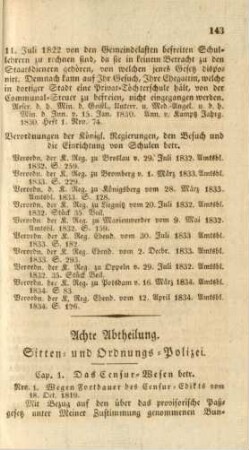 Achte Abtheilung. Sitten- und Ordnungs-Polizei.
