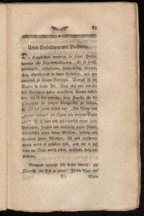 Ueber Einbildung und Prahlerey.