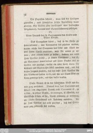 VI. Vom Brauch des h. Sacraments des Leibs und Bluts Christi.