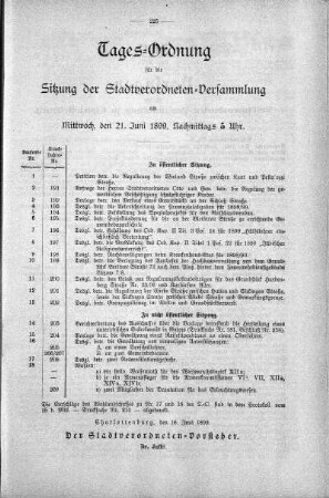 Tages-Ordnung, 21. Juni.1899