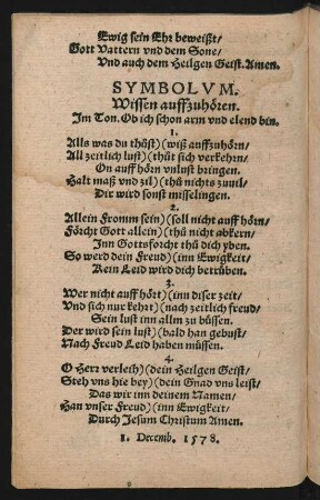 SYMBOLVM. || Wissen auffzuhoeren. || Jm Ton. Ob ich schon arm vnd elend bin. ||