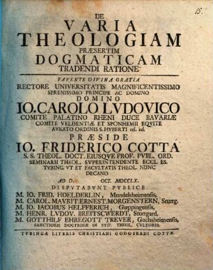 De Varia Theologiam Præsertim Dogmaticam Tradendi Ratione