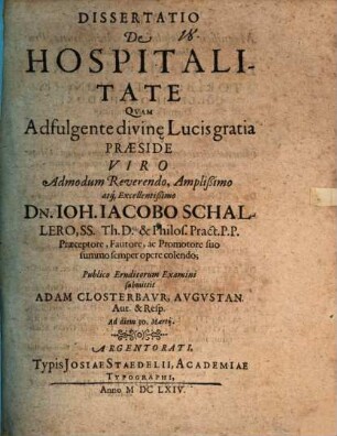 Dissertatio de hospitalitate