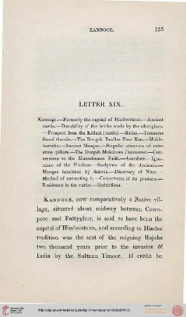Letter XIX: Kannoge, Formerly the capital of Hindoostaun, Ancient castle, ...