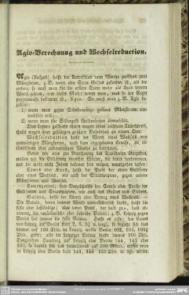 Agio-Berechnung und Wechselreduction
