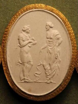 Äskulap und seine Tochter Hygieia, stehend einander zugewandt (Daktyliothek, Erstes Mythologisches Tausend)