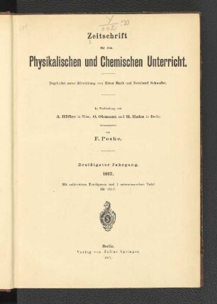 30.1917: Zeitschrift für den physikalischen und chemischen Unterricht