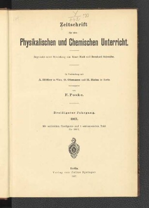 30.1917: Zeitschrift für den physikalischen und chemischen Unterricht