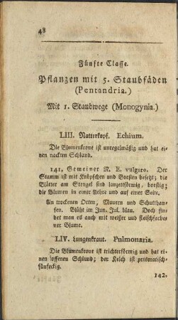 Fünfte Classe. Pflanzen mit 5 Staubfäden (Pentandria)
