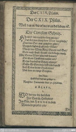 Der CXIX. Psalm. Wol denen, die ohne wandel leben, [et]c.