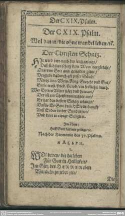 Der CXIX. Psalm. Wol denen, die ohne wandel leben, [et]c.