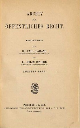 Archiv für öffentliches Recht. 2. 1887