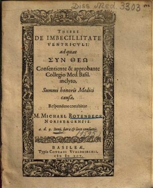 Theses De Imbecillitate Ventricvli [Ventriculi]