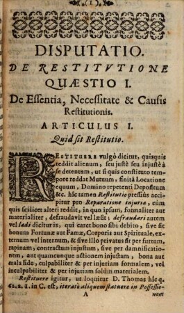 Disputatio Theologica De Restitutione