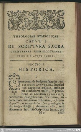 Caput I De Sciptura Sacra Christianae Fidei Doctrinae Principio Atque Norma
