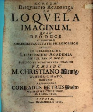 Disquisitio Academica De Loquela Imaginum