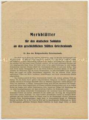 Informationsschrift für Wehrmachtssoldaten über die antiken Stätten im besetzten Griechenland