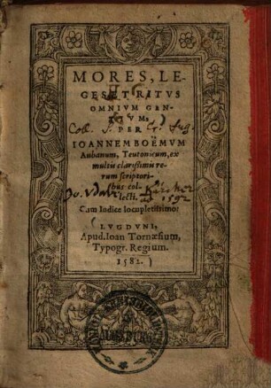 Mores, Leges, Et Ritvs Omnivm Gentivm : ex multis clarißimis rerum scriptoribus collecti ; Cum indice locupletissimo