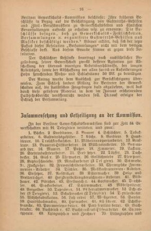 Zusammensetzung und Betheiligung an der Kommission.