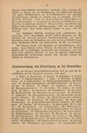 Zusammensetzung und Betheiligung an der Kommission.