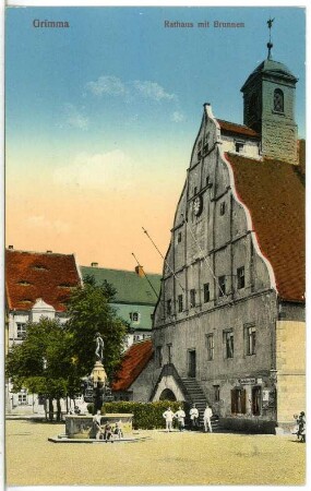 Grimma. Rathaus mit Brunnen