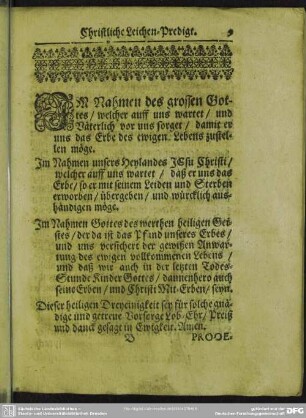 Leichenpredigt : [Eingang]. Prooemium. Textus. Exordium. Tractatio