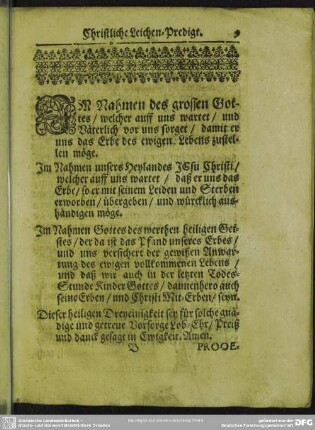 Leichenpredigt : [Eingang]. Prooemium. Textus. Exordium. Tractatio