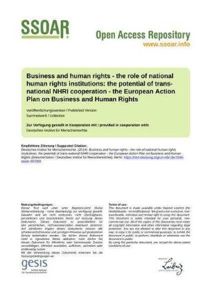 Business and human rights - the role of national human rights institutions: the potential of trans-national NHRI cooperation - the European Action Plan on Business and Human Rights