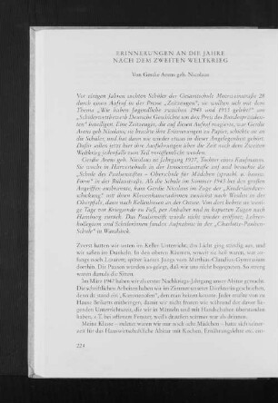 Erinnerungen an die Jahre nach dem Zweiten Weltkrieg
