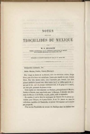 Notes Sur Les Trochilidés Du Mexique