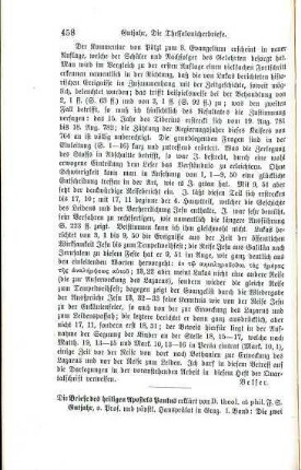 458-459 [Rezension] Gutjahr, Franz Seraph, Die zwei Briefe an die Thessalonicher und der Brief an die Galater